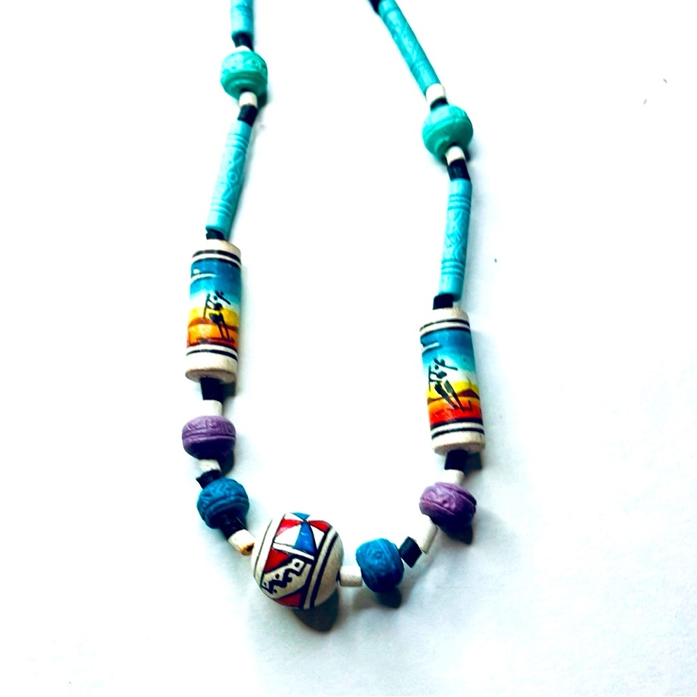 Handmade South American Painted Necklace